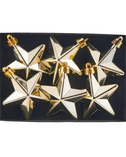 WeRChristmas Shatterproof Baubles^6 Pack Of Hanging Stars, Gold, 7.5 Cm