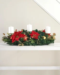 WeRChristmas Table Decorations|Candle Holder Garlands^3 Pillar Decorated Garland Candle Holder, Red/Gold, 76 Cm