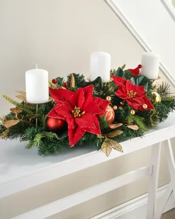 WeRChristmas Table Decorations|Candle Holder Garlands^3 Pillar Decorated Garland Candle Holder, Red/Gold, 76 Cm