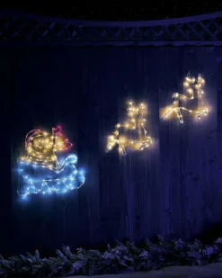 WeRChristmas Christmas Characters|Outdoor Lighted Reindeer^Animated Reindeer With Santa Sleigh Rope Light Silhouette, 1 M