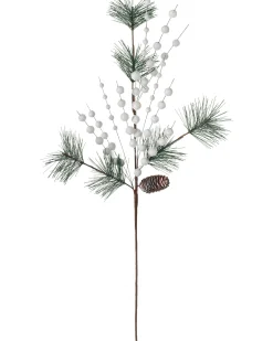 WeRChristmas Flowers & Foliage|Flowers & Foliage^Artificial Berries And Pinecone Pick, White, 66 Cm