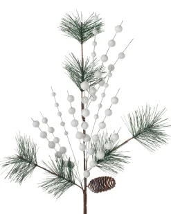 WeRChristmas Flowers & Foliage|Flowers & Foliage^Artificial Berries And Pinecone Pick, White, 66 Cm