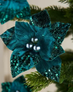 WeRChristmas Flowers & Foliage|Flowers & Foliage^Artificial Emerald Poinsettia Flower With Clip, 3 Pack, 12 Cm