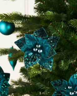 WeRChristmas Flowers & Foliage|Flowers & Foliage^Artificial Emerald Poinsettia Flower With Clip, 3 Pack, 12 Cm