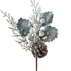 WeRChristmas Flowers & Foliage|Flowers & Foliage^Artificial Frosted Berries And Pinecones Pick, 20 Cm