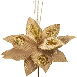 WeRChristmas Flowers & Foliage|Flowers & Foliage^Artificial Poinsettia Flower, Gold, 30 Cm