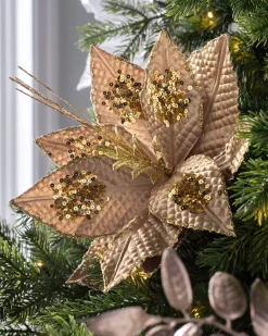 WeRChristmas Flowers & Foliage|Flowers & Foliage^Artificial Poinsettia Flower, Gold, 30 Cm