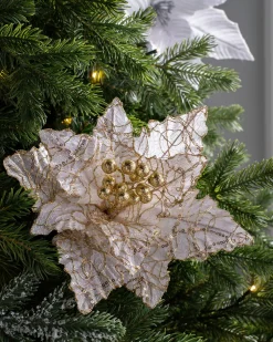 WeRChristmas Flowers & Foliage|Flowers & Foliage^Artificial Poinsettia Flower, White And Gold, 32 Cm
