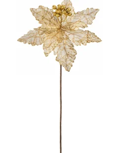 WeRChristmas Flowers & Foliage|Flowers & Foliage^Artificial Poinsettia Flower, White And Gold, 32 Cm