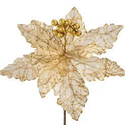WeRChristmas Flowers & Foliage|Flowers & Foliage^Artificial Poinsettia Flower, White And Gold, 32 Cm