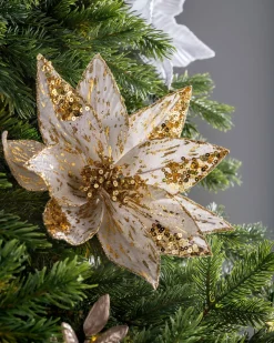 WeRChristmas Flowers & Foliage|Flowers & Foliage^Artificial Poinsettia Flower, Gold, 28 Cm