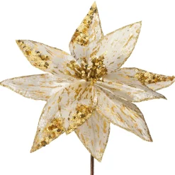 WeRChristmas Flowers & Foliage|Flowers & Foliage^Artificial Poinsettia Flower, Gold, 28 Cm