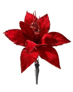 WeRChristmas Flowers & Foliage|Flowers & Foliage^Artificial Red Poinsettia Flower With Clip, 3 Pack, 12 Cm