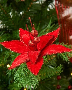 WeRChristmas Flowers & Foliage|Flowers & Foliage^Artificial Red Poinsettia Flower With Clip, 3 Pack, 12 Cm