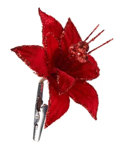 WeRChristmas Flowers & Foliage|Flowers & Foliage^Artificial Red Poinsettia Flower With Clip, 3 Pack, 12 Cm