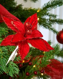 WeRChristmas Flowers & Foliage|Flowers & Foliage^Artificial Red Poinsettia Flower With Clip, 3 Pack, 12 Cm