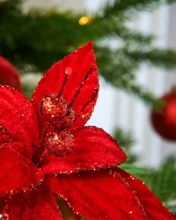 WeRChristmas Flowers & Foliage|Flowers & Foliage^Artificial Red Poinsettia Flower With Clip, 3 Pack, 12 Cm