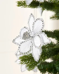 WeRChristmas Flowers & Foliage|Flowers & Foliage^Artificial White Poinsettia Flower With Clip, 3 Pack, 12 Cm