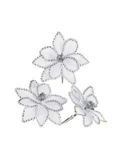 WeRChristmas Flowers & Foliage|Flowers & Foliage^Artificial White Poinsettia Flower With Clip, 3 Pack, 12 Cm