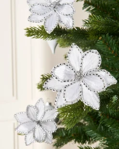 WeRChristmas Flowers & Foliage|Flowers & Foliage^Artificial White Poinsettia Flower With Clip, 3 Pack, 12 Cm