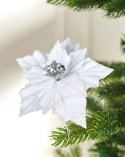 WeRChristmas Flowers & Foliage|Flowers & Foliage^Artificial White Poinsettia Flower With Clip, 3 Pack, 12 Cm