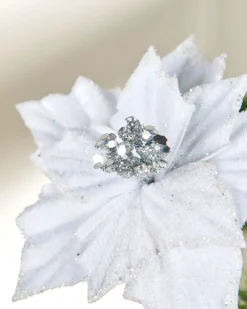 WeRChristmas Flowers & Foliage|Flowers & Foliage^Artificial White Poinsettia Flower With Clip, 3 Pack, 12 Cm