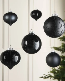 WeRChristmas Glass Baubles^Black Glass Baubles, 6 Pack, 10 Cm