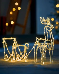 WeRChristmas Outdoor Lighted Reindeer^3D Reindeer With Sleigh Rope Light Silhouette, 120 Cm