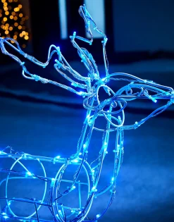 WeRChristmas Outdoor Lighted Reindeer^3D Twinkling Standing Reindeer Silhouette, Blue, 78 Cm