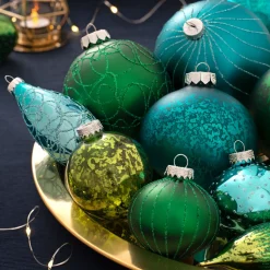 WeRChristmas Glass Baubles^Emerald Glass Baubles, 3 Pack, 13 Cm
