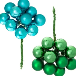 WeRChristmas Glass Baubles^Emerald Green Glass Berry Cluster Baubles, 5 Pack