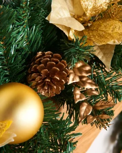 WeRChristmas Decorated Garlands^Extra Thick Decorated Garland, Cream/Gold, 9 Ft