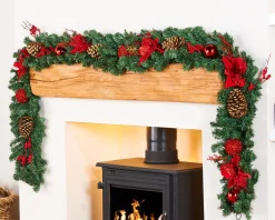 WeRChristmas Decorated Garlands|Pre Lit Garlands^Extra Thick Decorated Garland, Red/Gold, 9 Ft