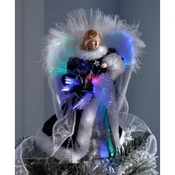 WeRChristmas Tree Toppers^Fibre Optic Angel Christmas Tree Topper, Black/Silver, 25 Cm