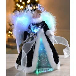 WeRChristmas Tree Toppers^Fibre Optic Angel Christmas Tree Topper, Black/Silver, 25 Cm