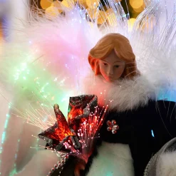 WeRChristmas Tree Toppers^Fibre Optic Angel Christmas Tree Topper, Black/Silver, 25 Cm