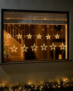 WeRChristmas Window Silhouettes|Curtain & Net Lights^Flashing Star Curtain Net Light, White, 2 M