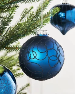 WeRChristmas Glass Baubles^Navy Blue Glass Baubles, 6 Pack, 10 Cm