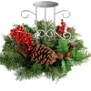 WeRChristmas Table Decorations|Candle Holder Garlands^Pinecone And Berry Single Pillar Candle Holder, Single Pillar