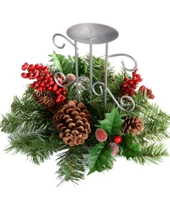 WeRChristmas Table Decorations|Candle Holder Garlands^Pinecone And Berry Single Pillar Candle Holder, Single Pillar