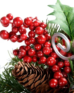 WeRChristmas Table Decorations|Candle Holder Garlands^Pinecone And Berry Single Pillar Candle Holder, Single Pillar