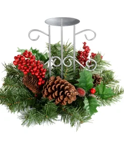WeRChristmas Table Decorations|Candle Holder Garlands^Pinecone And Berry Single Pillar Candle Holder, Single Pillar