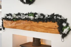 WeRChristmas Decorated Garlands^Pre-Decorated Garland, Black/Silver, 6 Ft