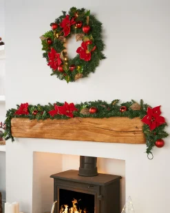 WeRChristmas Decorated Garlands^Pre-Decorated Garland, Red/Gold, 6 Ft
