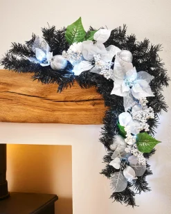 WeRChristmas Decorated Garlands|Pre Lit Garlands^Pre-Lit Decorated Garland Arch, Black/Silver, 3 Ft