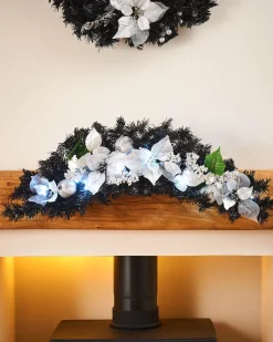 WeRChristmas Decorated Garlands|Pre Lit Garlands^Pre-Lit Decorated Garland Arch, Black/Silver, 3 Ft