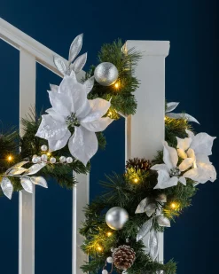 WeRChristmas Decorated Garlands|Pre Lit Garlands^Pre-Lit Decorated Garland, Silver/White, 9 Ft
