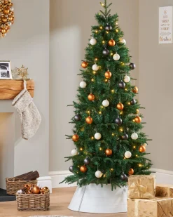 WeRChristmas Budget Christmas Trees|Pre Lit Christmas Trees^Pre-Lit Decorated Pop-Up Christmas Tree, Silver & Gold, 6 Ft