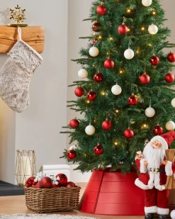 WeRChristmas Budget Christmas Trees|Pre Lit Christmas Trees^Pre-Lit Decorated Pop-Up Christmas Tree, Red & White, 6 Ft