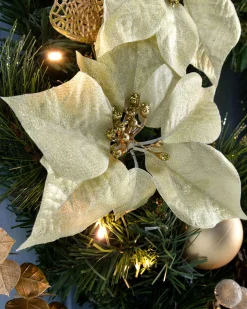 WeRChristmas Decorated Wreaths|Pre Lit Wreaths^Pre-Lit Decorated Wreath, Cream/Gold, 60 Cm